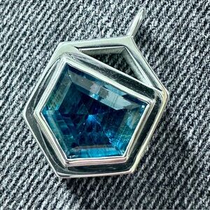 Geometric Silver Necklace with London Blue Topaz Gem